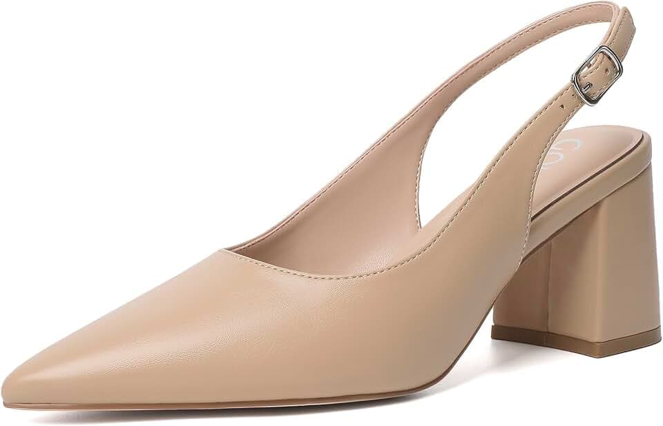 Mostrin Block Slingback Heels for Women Pointed Closed Toe Chunky Heels Office Work Shoes Women's Pumps for Business Casual