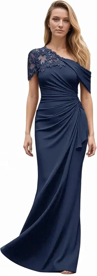 Chiffon Mother of The Bride Dress Mermaid Applique Wedding Guest Dress for Women Pleated Formal Evening Gown
