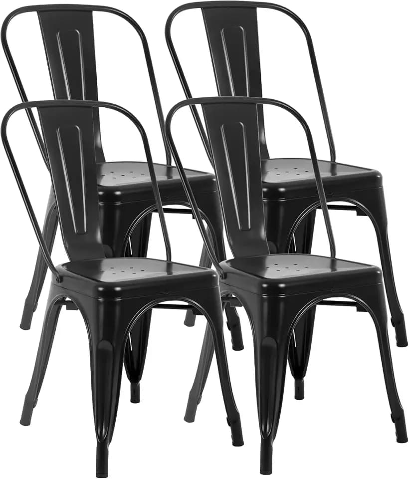 FDW | Metal Dining Chairs | Set of 4, Black | 330lbs Load