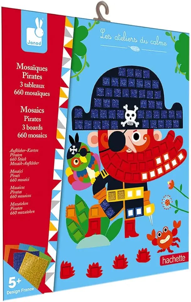 Janod - Schaumstoff-Mosaik-Set Piraten - Les Ateliers du Calme - Set für kreative Freizeitbeschäftigungen für Kinder - Entwicklung von Feinmotorik und Konzentration - Ab 5 Jahren, J07897