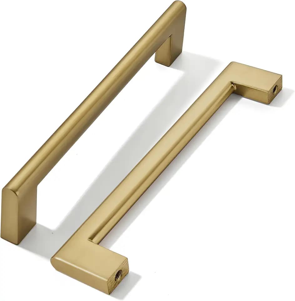 khtumeware 5 Inch Hole Center 6 Pack,Champagne Bronze Cabinet Pulls Heavy Duty Solid Satin Brass Kitchen Drawer Handle Antique Cabinet Hardware for Bathroom, Drawer, Cabinet