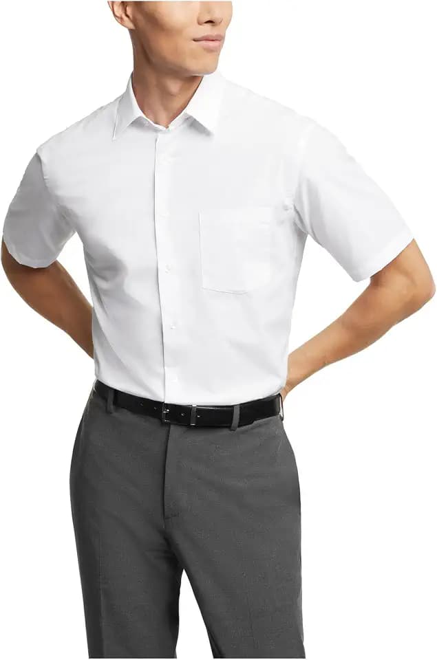 Van Heusen Men's Short Sleeve Dress Shirt Regular Fit Poplin Solid