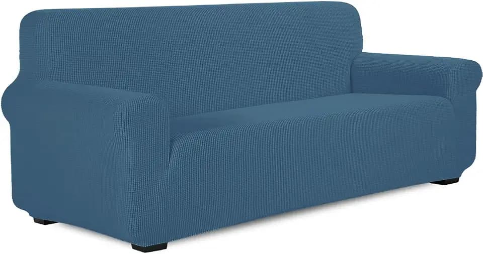 TIANSHU Sofabezug 4 sitzer, Stretch Spandex Couchbezug Sesselbezug Elastischer Antirutsch Stretchhusse Weich Stoff,Jacquard-Stretch-Sofabezug, Schonbezug für Sofa-Sofahalter(Denim Blau)