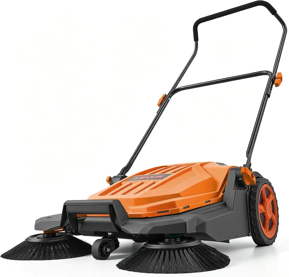 VEVOR Kehrmaschine Manuell, Handkehrmaschine mit 650 mm Arbeitsbreite, 18,9-L-Kehrbehälter & Verstellbarem Klappgriff, Bodenreinigungsmaschine für Höfe, Gehwege, Terrassen & Garagen – Orange