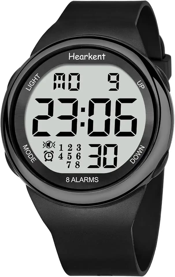 Hearkent Wasserdichte Uhr mit 8 Vibrationsalarmen, Medizin, Pillen-Erinnerung, Uhr für ältere Menschen, Senioren, LCD-Anzeige, große Zahlen mit Hintergrundbeleuchtung
