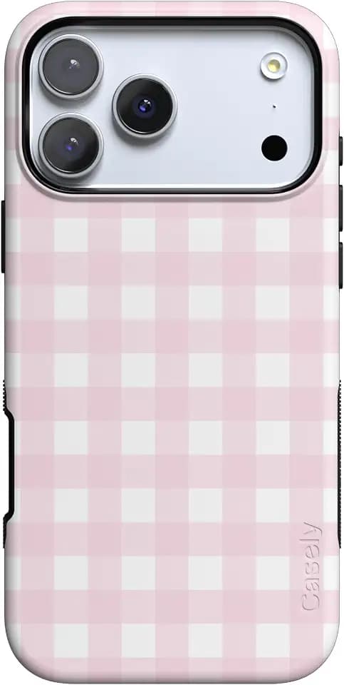Casely iPhone 17 Pro Max Case | Pink Plaid | Sunday Best | Bold Protective Design | Compatible with MagSafe