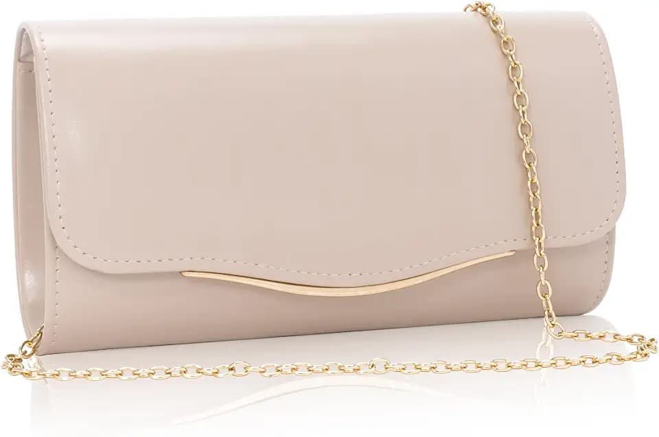 Nude Clutch Purses for Women, Vegan Leather Evening Bag with Detachable Chain, Elegant Envelope Women's Handbags with Curved Design, Chic Small Crossbody Purse for Wedding Party Cocktail