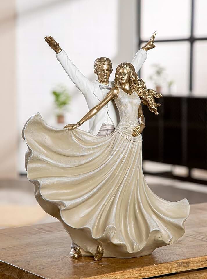 GILDE Figur Salsa Tänzer aus Kunstharz, goldfarben, metallische Optik, 34 cm hoch, 26 cm breit, 11 cm tief