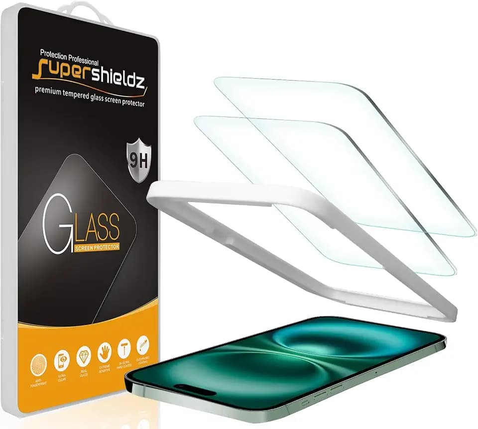 Supershieldz (2 Pack) Designed for iPhone 16 / iPhone 15 (6.1 inch) Tempered Glass Screen Protector with (Easy Installation Tray) Anti Scratch, Bubble Free