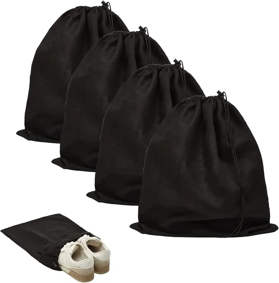 4 Pcs Travel Shoe Bags for Packing with Drawstring,17.7" x 13.8",Black