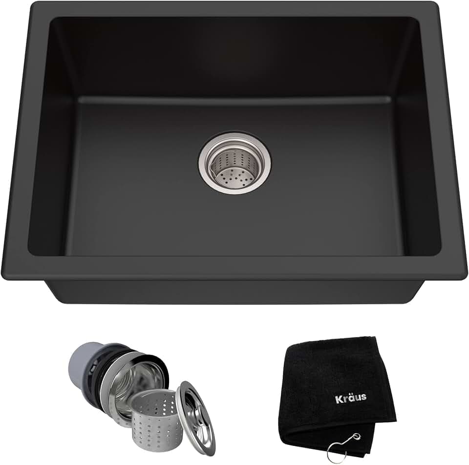 Kraus KGD-410B Einzeleinbauspüle aus schwarzem Onyx, 62,23,74 cm