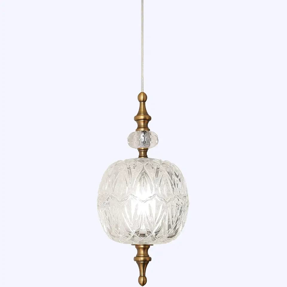 Antique Delicate Decorative Pattern Glass Ceiling Pendant Lighting Adjustable Mini Pendant Light for Kitchen Island Dining Room Bedroom with Original Design (Brass Hardwired 4.9")