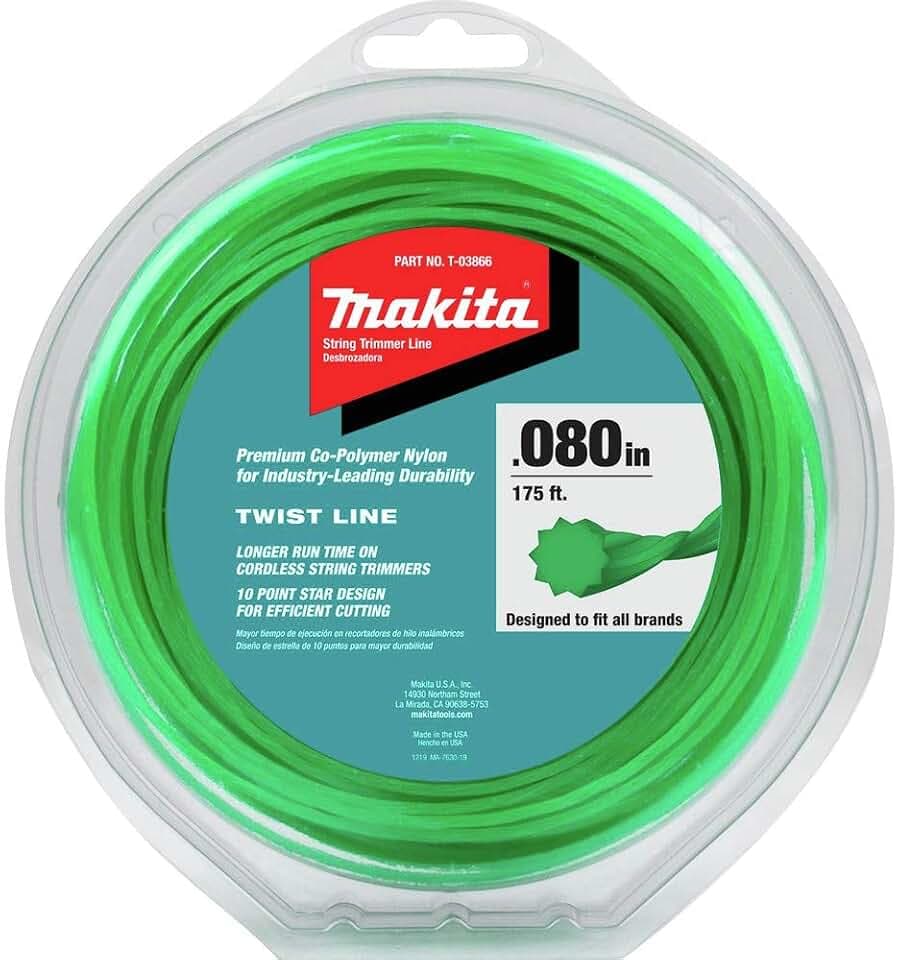 Makita T-03866 Twisted Trimmer Line, 0.080”, Green, 175’, 1/2 lbs.