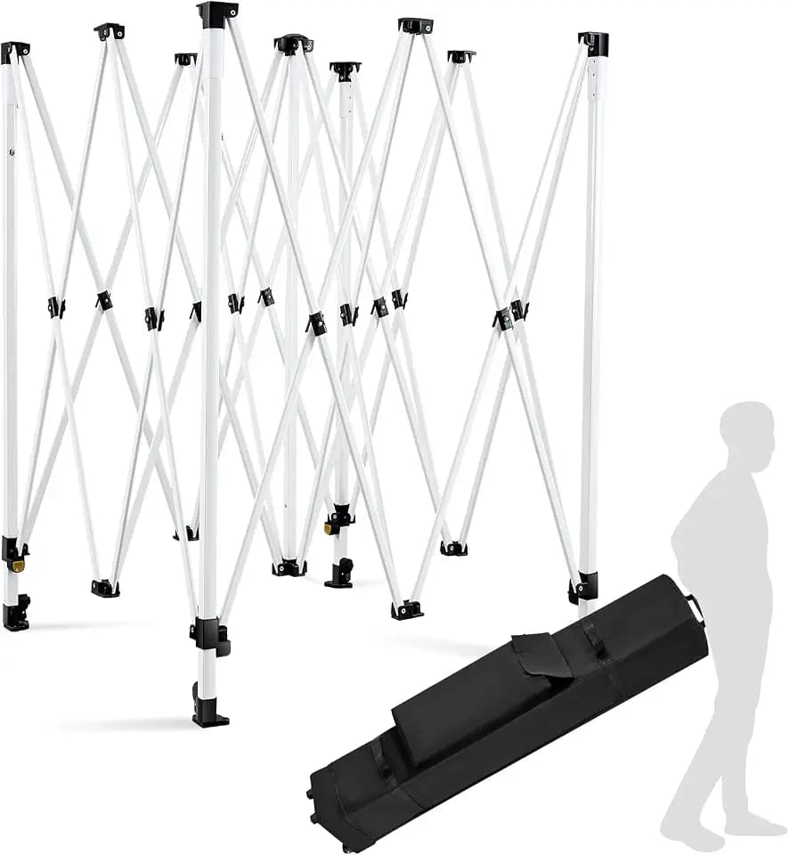 10 x 15 ft Canopy Tent Frame and Roller Bag Adjustable Iron Frame with 3 Height Levels, Pinch Free Buttons, Square Legs Collapsible Canopy Shelves for Outdoors, Shelves Only