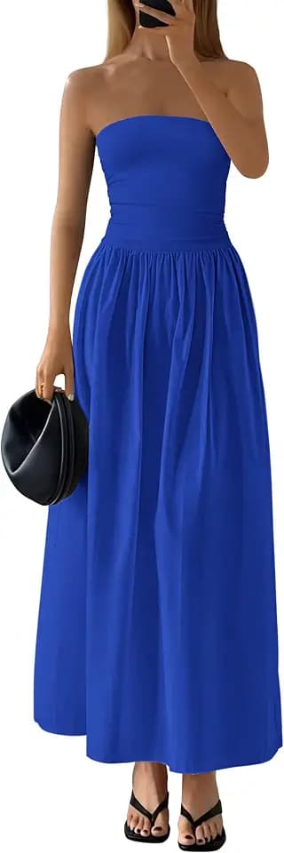 PRETTYGARDEN Women Summer Elegant Strapless Maxi Dress Tube Top Royal Blue