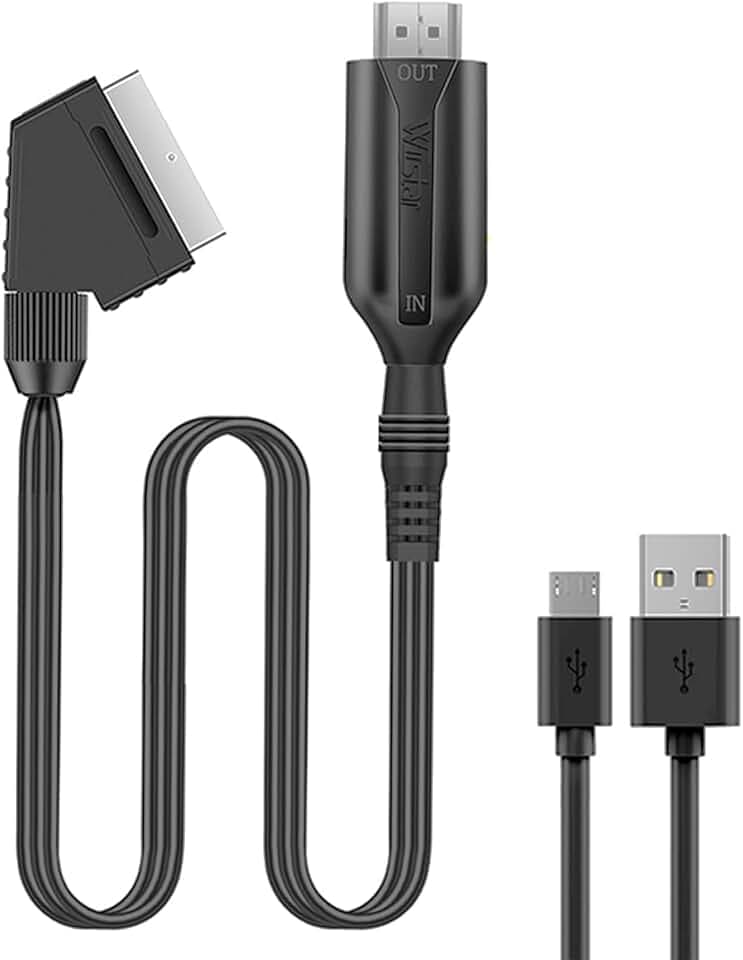 SCART auf HDMI Konverter, Scart-auf-HDMI-Kabel, Scart-auf-HDMI-Konverter, 1080p@60HZ SCART auf HDMI, Video-Adapter, Skalierung für HD TV DVD Xbox PS3 BLU-ray