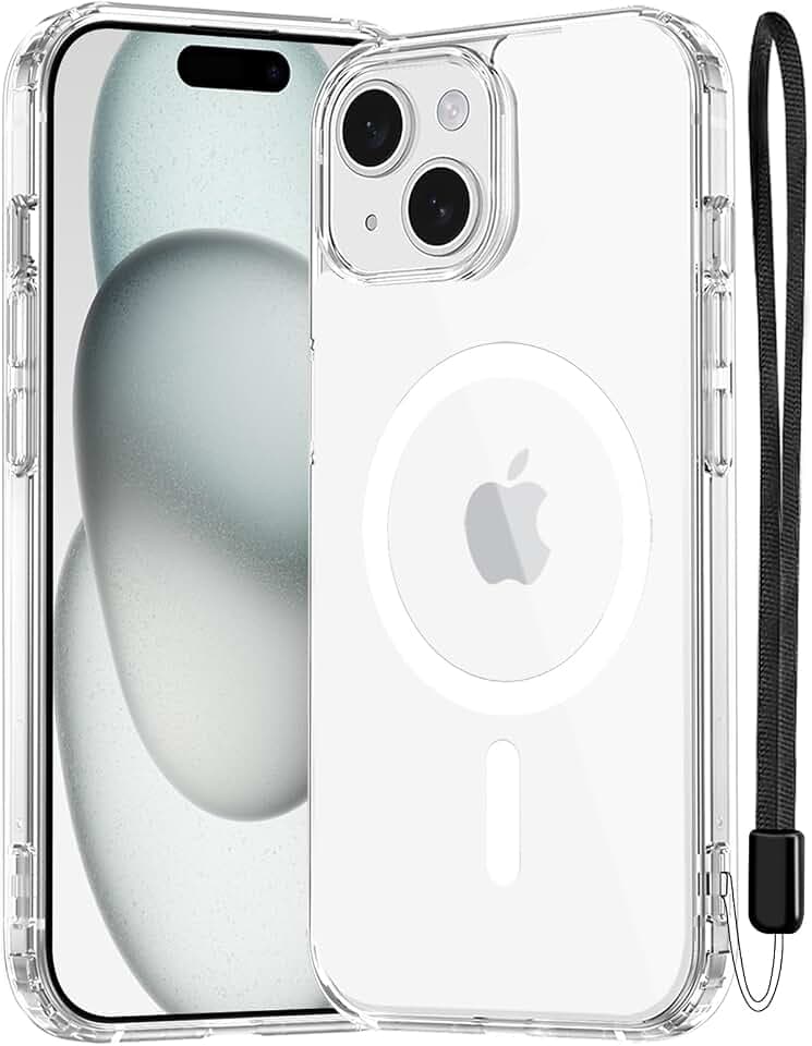 NEW'C für iPhone 15 Hülle Case kompatibel mit MagSafe + Band - Transparent