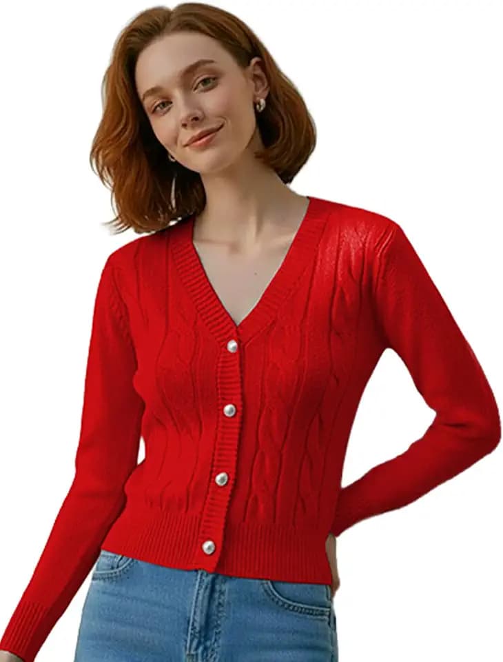 Women's Casual Slim Fit Cardigan Sweaters Long Sleeve Button Down Lightweight Waist Length