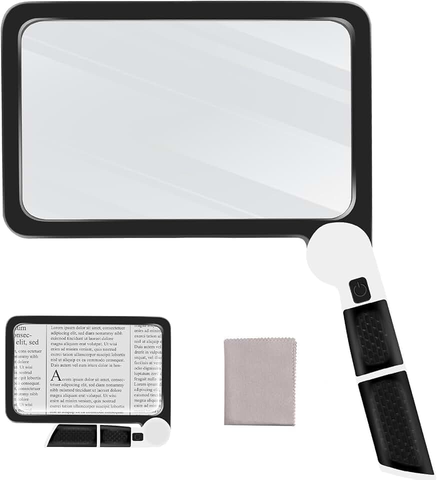 5-fache Lupe mit Licht, Vollseiten-Leselupe, schwarz | Leichte große Lupe mit blendfreier Linse und 48 LED-Leuchten, ideal für Senioren, Lesen von Büchern und schwache Sicht