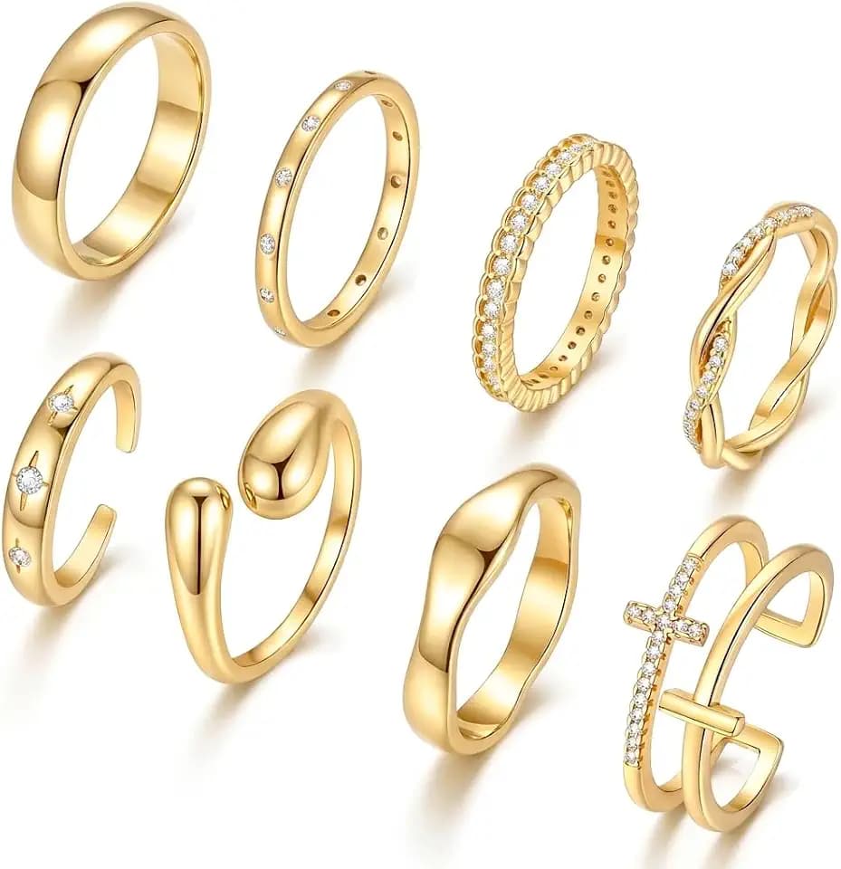 iF YOU Non Tarnish Chunky Gold Rings for Women, 14K Gold Plated Dainty Stackable Cross Cubic Zirconia Ring Set, Knuckle Stacking Pinky Thumb Ring Statement Wedding Bands Jewelry Size 4.5-10