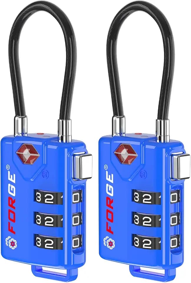 Forge TSA Approved Luggage Locks, Open Alert Cable Lock, Blue, 2 Pack