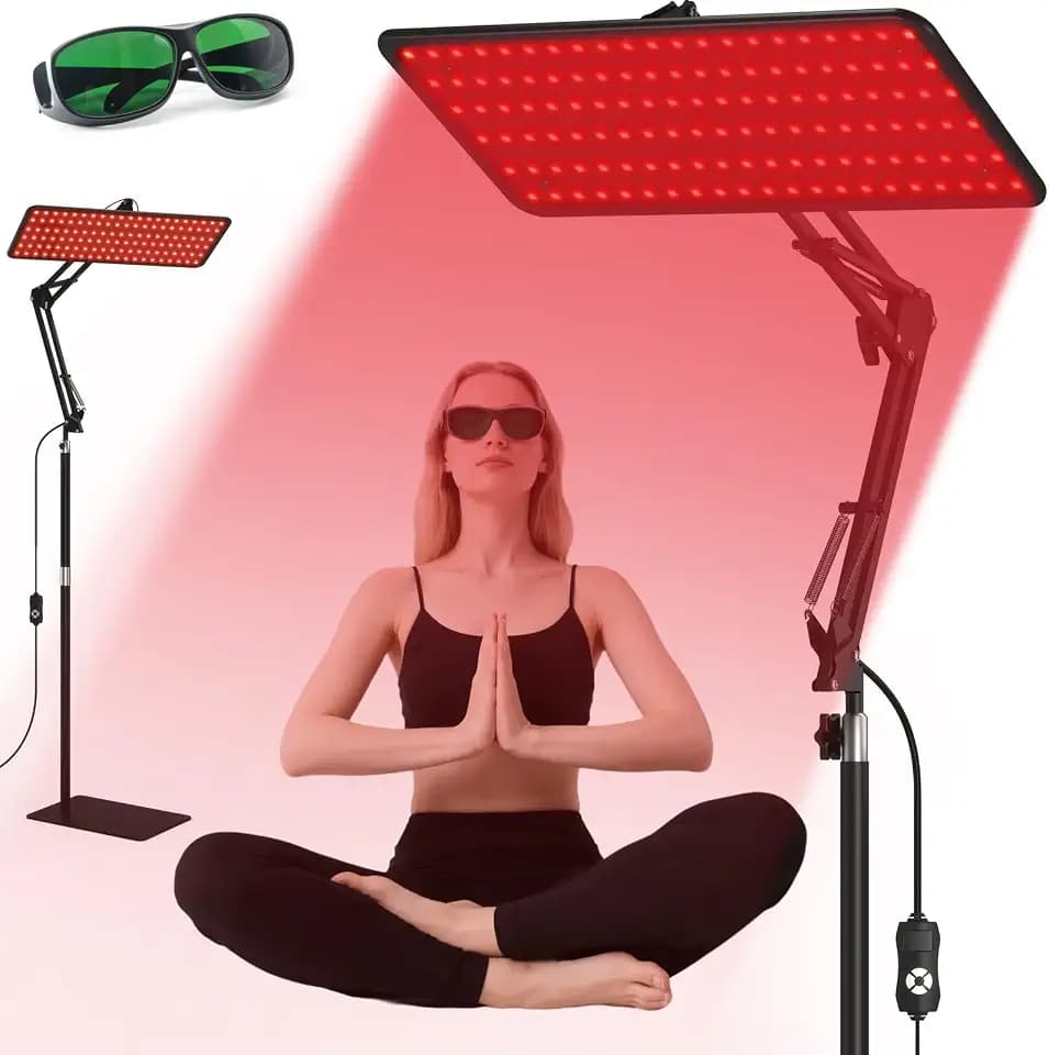 Rotlichtlampe für Gesicht & Körper – 120 LEDs Infrarot-Lichtpanel 660nm 850nm 940nm mit verstellbarem Ständer & Schutzbrille, ideales Wellness-Geschenk für Eltern, Partner & den Heimgebrauch