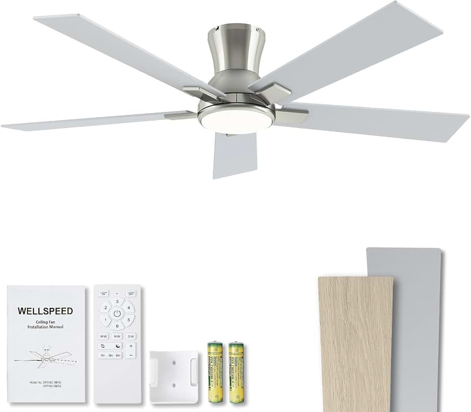 52 Inch Brushed Nickel Ceiling Fans with Lights and Remote