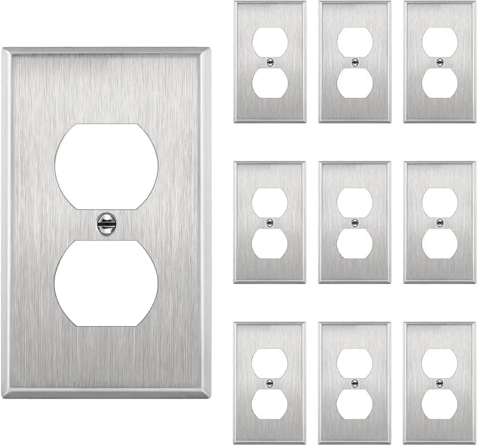 ENERLITES Duplex Receptacle Metal Wall Plate, Outlet Cover, Silver 10 Pack