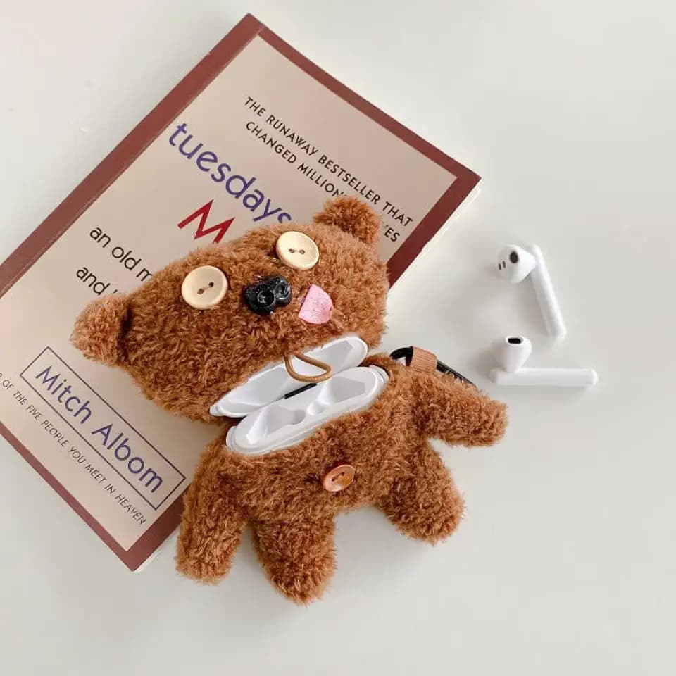 Compatible with AirPods Pro 2 Plush Case with Keychain, Cute Cartoon Plush Furry Bear Kawaii Airpod Pro Case Cover Cartoon Headphones Protective Case for Women and Girls