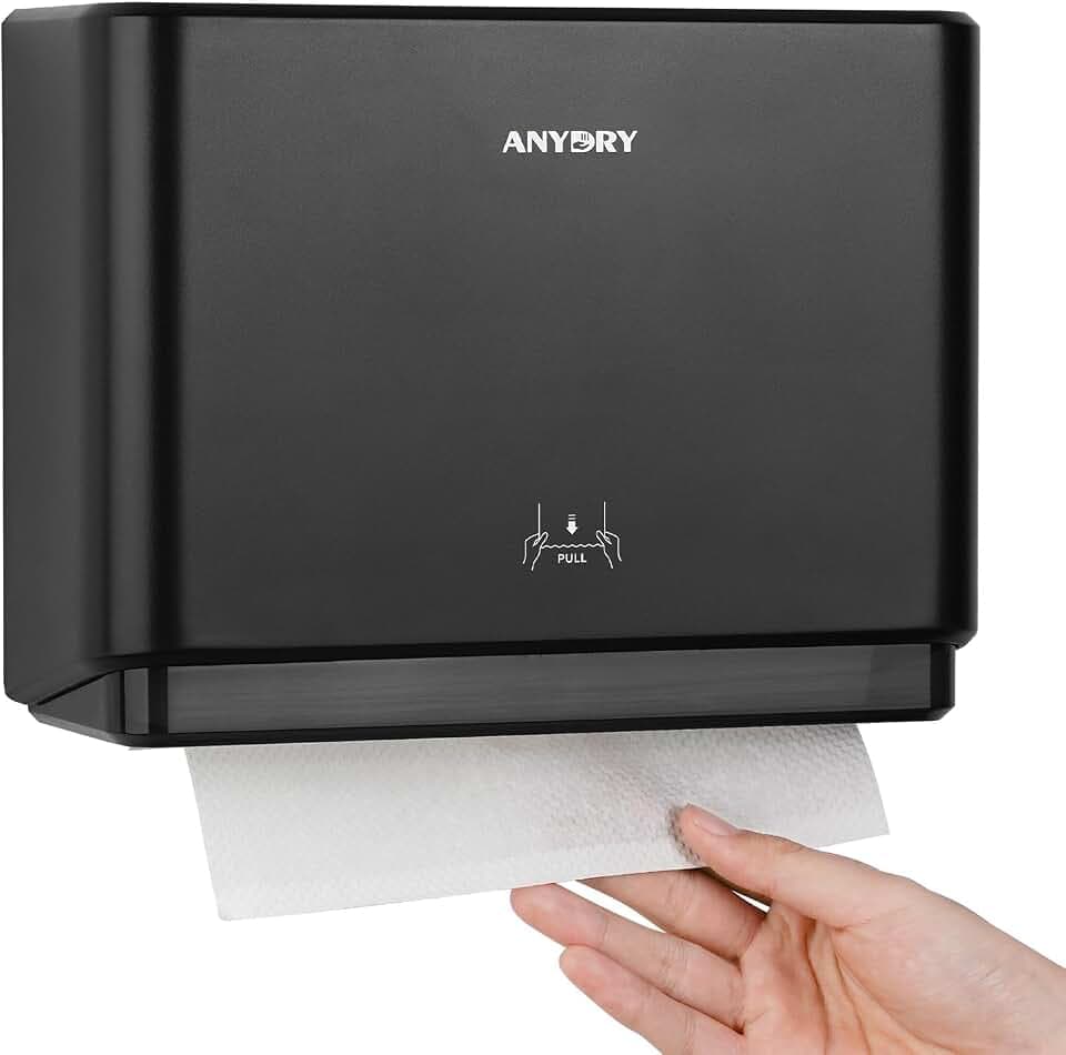 anydry 5101 Spender Hygienisch ABS Papierhandtuchspender Kommerziell für Falthandtücher An der Wand Montiert Schwarz