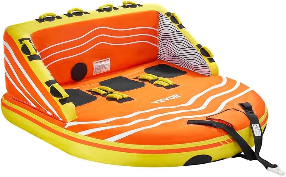 VEVOR Towable Tube for Boating, 1-3 Riders Inflatable Boat Tubes and Towables, 510lbs Water Sport Towable Tube for Boat to Pull - with Full Nylon Cover, 16 Grab Handles, Dual Tow Points & Safety Valve