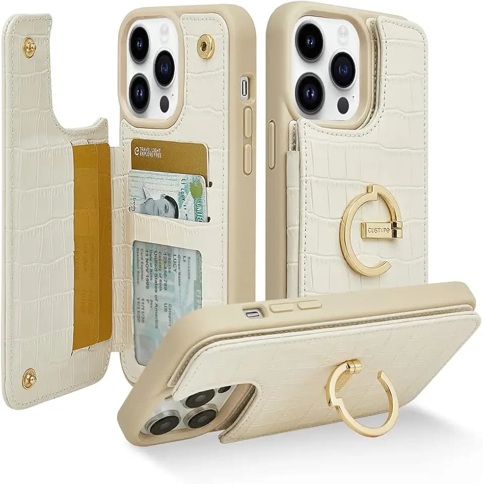 CUSTYPE Wallet Case for iPhone 14 Pro Max (6.7") Card holder and Ring Stand