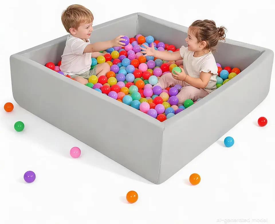 Square Soft Ball Pool – Extra Large Foam Ball Pit for Toddlers High-Density Foam, 120cm(47.24 inches) Square Play Area,Indoor/Outdoor use for Toddlers 3+,Grey