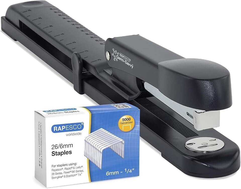 Rapesco 1464 Marlin-Langarmhefter mit 5000 26/6 mm Heftklammern, Schwarz