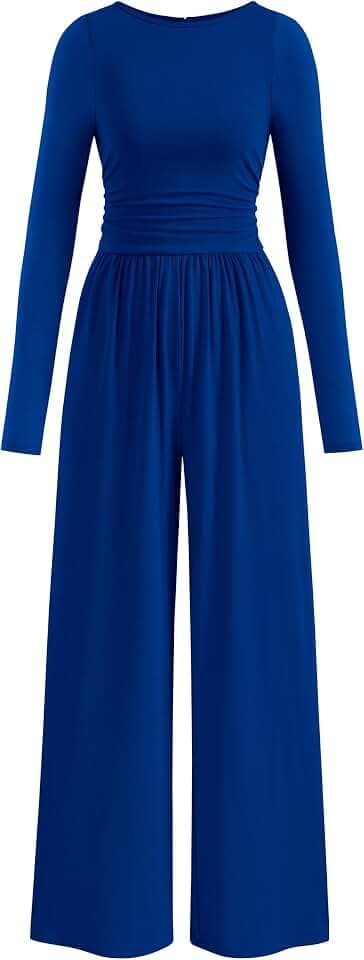 PRETTYGARDEN Long Sleeve Jumpsuits for Women Dressy Casual Wide Leg Rompers