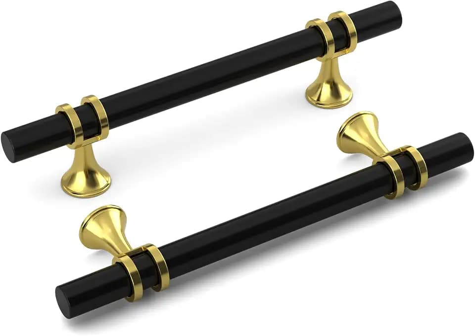 10 Pack Black Cabinet Handles, Black and Gold Cabinet Pulls 3inch Kitchen Drawer Handles Matte Black Cabinet Hardware, 3inch Hole to Hole Center