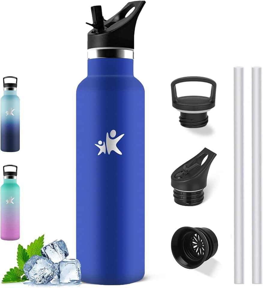 Trinkflasche Edelstahl, Trinkflasche 1l, BPA-Frei, Wasserflasche mit Strohhalm, Doppelwandige Vakuumisolierung, mit Filter, Thermosflasche Auslaufsicher, für Wandern, Fitness, Klettern, Joggen