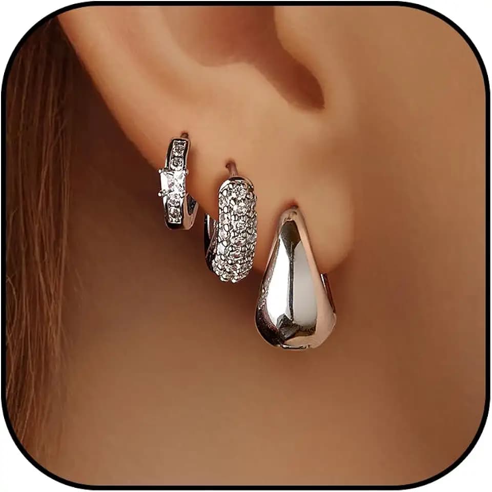 Gold Hoop Earrings For Women,14k gold Plated trendy small lightweight chunky gold/silver hoops earrings set dainty non tarnish waterproof gold/silver earrings pack stack for women