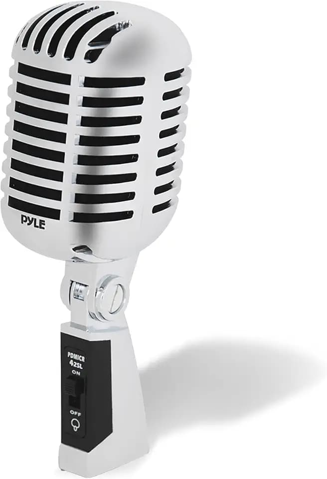 Pyle Mikrofon, Dynamisches Mikrofon, Klassisches Retro Vintage Style- Mic, Gesangmikrofon- mit 4,88 m XLR-Kabel- Kompatibel mit universellem Ständer, Für Live-Auftritte & Studioaufnahmen, Silber
