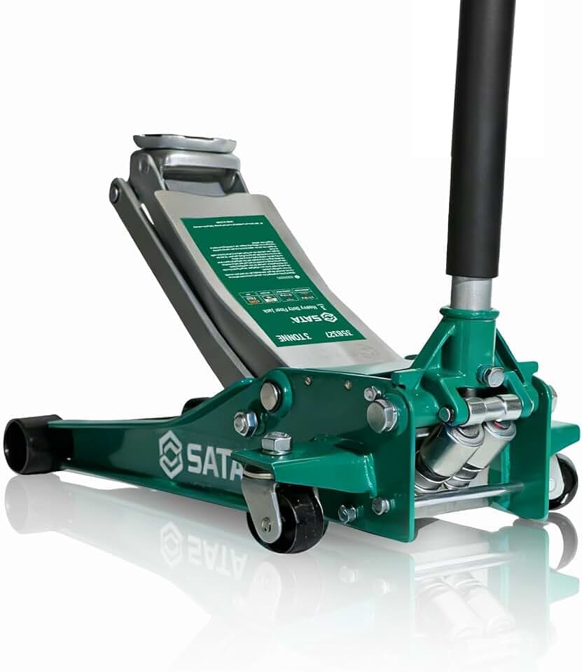SATA 3-Ton (6,600 lb) Heavy-Duty Steel Floor Jack Ultra-Low Profile Design (2-11/16” Height) with Dual-Piston Quick Lift Pump, Tested for 1.5X Overload for Ultimate Safety