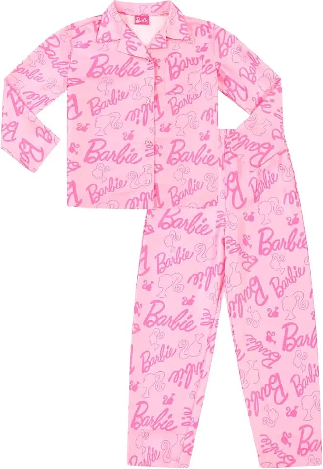 Barbie Langer Satin-Schlafanzug für Damen und Mädchen, Sommer, zweiteilig, Seidensatin