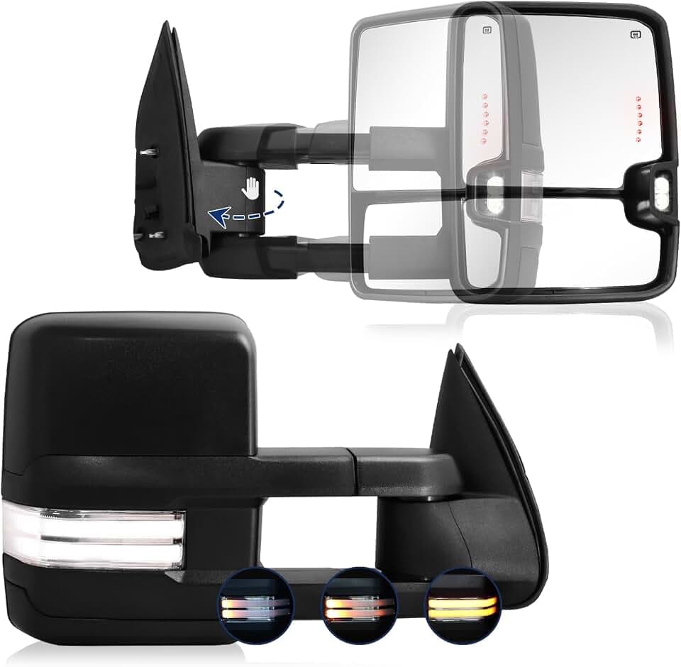 Sanooer Switchback Tow Mirrors for 03-07 Silverado & Sierra Chrome Lens