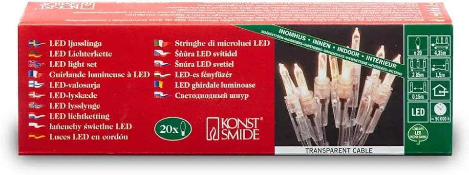 Konstsmide LED Minilichterkette, 20 warm weiße Dioden, 230V, Innen, transparentes Kabel - 6301-103