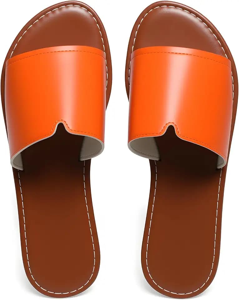 Women's Slip-On Flat Sandals, Dressy & Casual Round-Toe Slides for Beach, Travel & Everyday