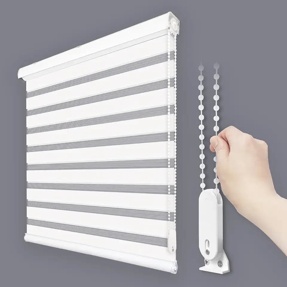 Foiresoft Zebra Blinds W34 x H64 Inch Dual Layer [Basic,White]