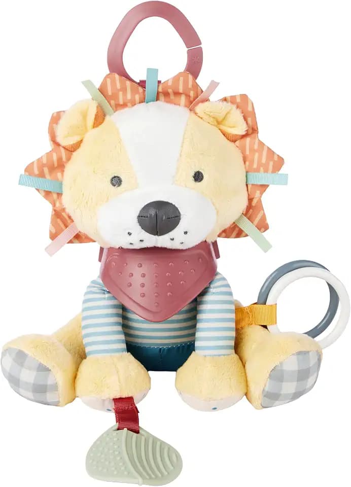 Skip Hop Bandana Buddies Soft Textured Baby Activity and Teething Toy for Multi-Sensory Play with Rattles, Crinkle Sounds, Squeaker and Mirror, Attaches to Stroller and Car Seat, Lion, Age 0+