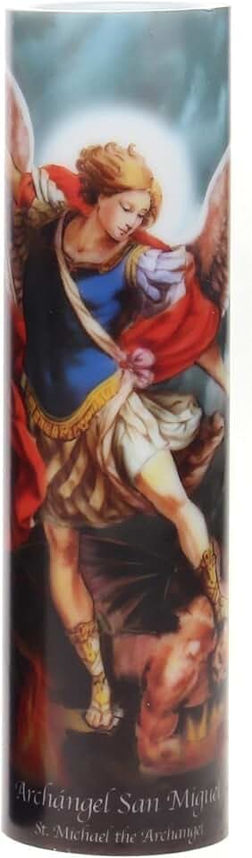 Stonebriar LED Saint Prayer Candle — Automatic Timer, Flameless Candle for Prayer, Memorials & Religious Décor, St. Michael, 8"