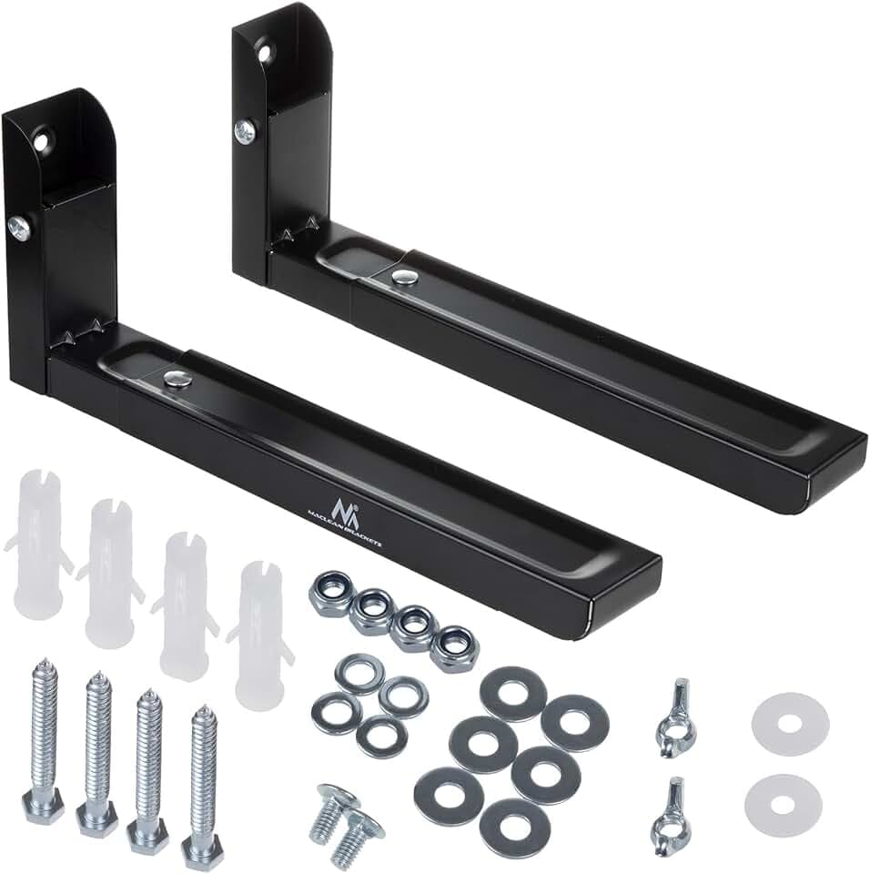 Maclean MC-915 Universal Mikrowellenhalterung mit Teleskoparme Wandhalterung für Mikrowellen Grillofen Backofen bis 30kg Schwarz