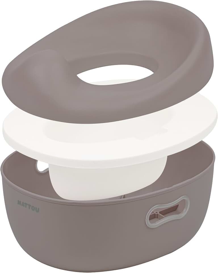 Nattou Babytopf 3in1, Töpfchen + Hocker + Toilettensitz für Kinder, Einfaches Toilettentraining, Ca. 34 cm, Ab ca. 18 Monate bis ca. 4 Jahre, Care, ABS/EVA, Taupe