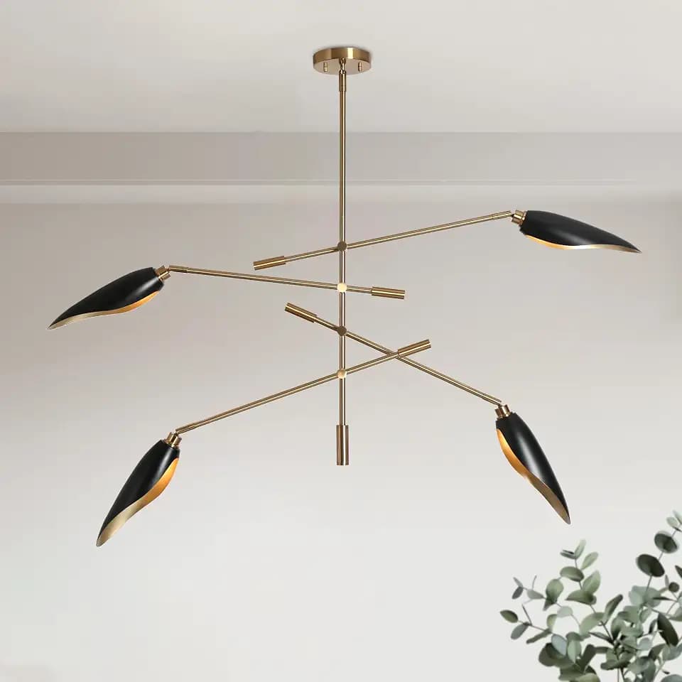 KSANA Modern 48" Large Chandelier, Black Gold Sputnik Chandeliers 4-Light Mid-Century Kitchen Island Lights Ceiling Pendant Light Fixtures for Dining Room, Hallway, Bedroom